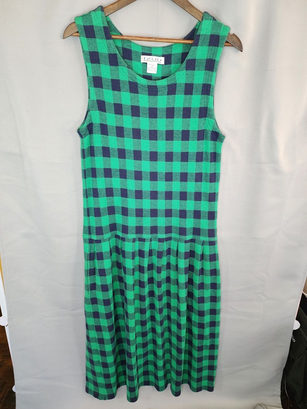 Vintage Izod Green and Navy Plaid Sleeveless Flannel Dress